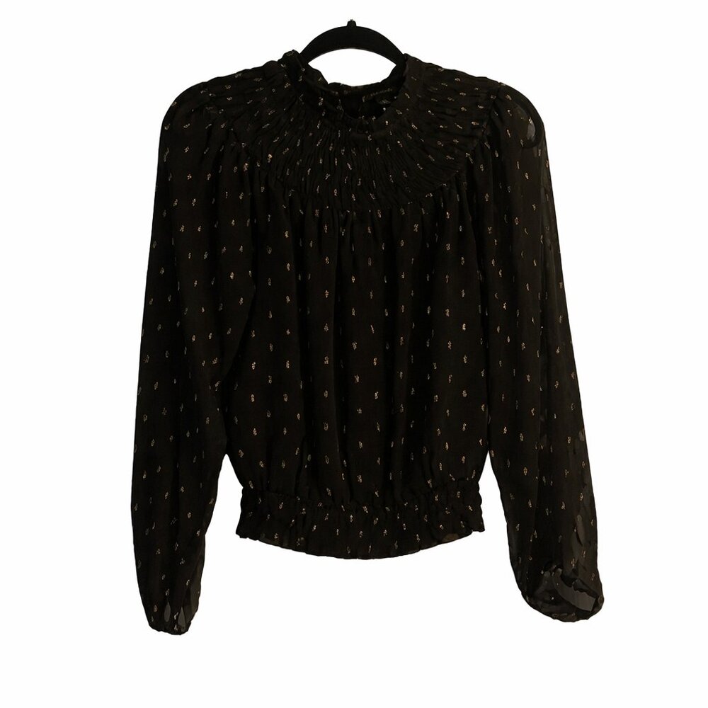 Ann Taylor Chic Black Women's Blouse with Gold Dots Sz XS